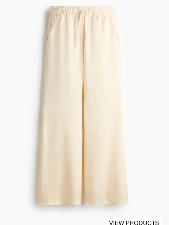 NWOT H&M Satin Wide-Leg Drawstring Trousers - Ecru/Cream XS - Picture 2 of 8
